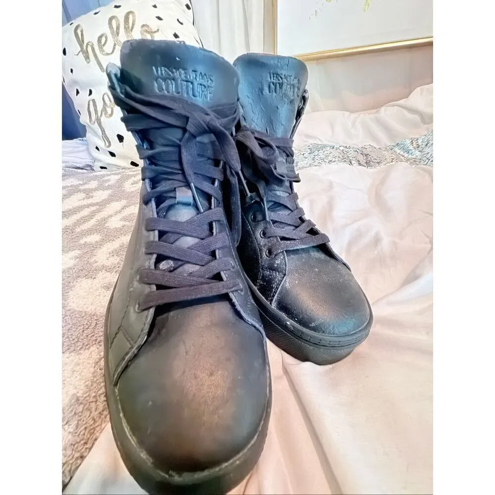 Versace jeans couture black brick high hi top fashion sneaker guc 41/10